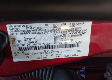 2013 Ford Focus Se from USA, damaged, VIN 1FADP3K20DL217829